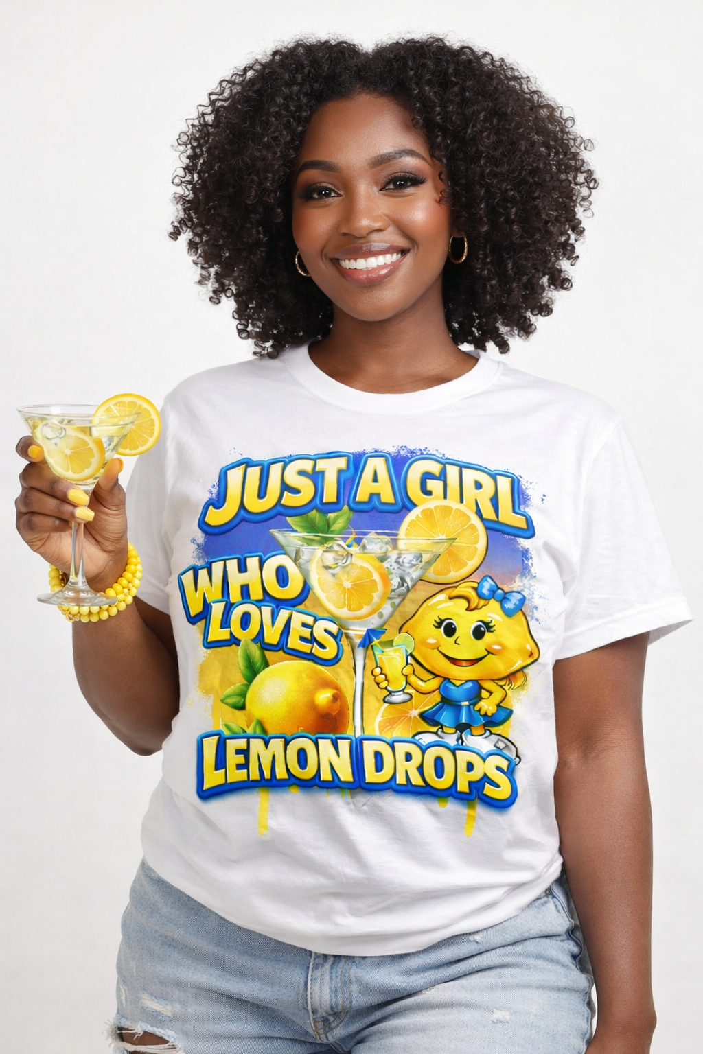 Just A Girl Who Loves Lemon Drops T-Shirt | Cute Lemon Cocktail Graphic Tee | Summer Vibes Shirt