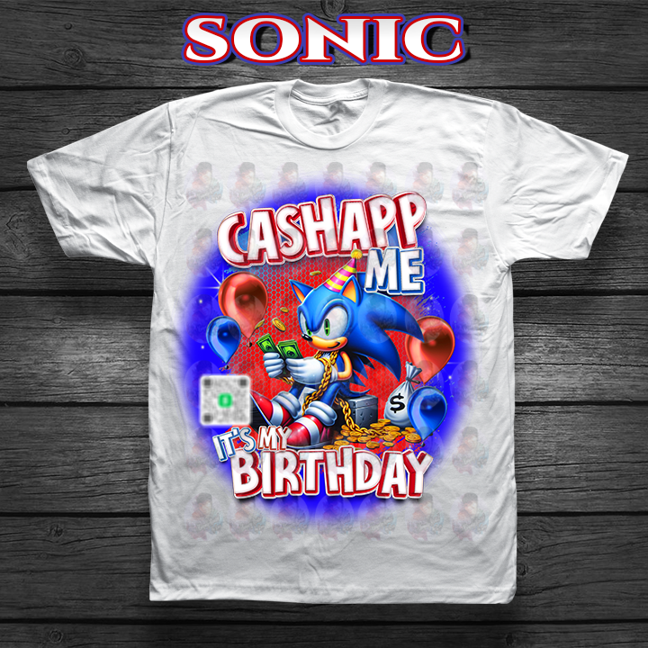 Birthday CashApp T-Shirt with Character + Scannable QR Code Birthday Party T-shirt