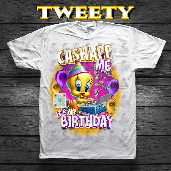Birthday CashApp T-Shirt with Character + Scannable QR Code Birthday Party T-shirt