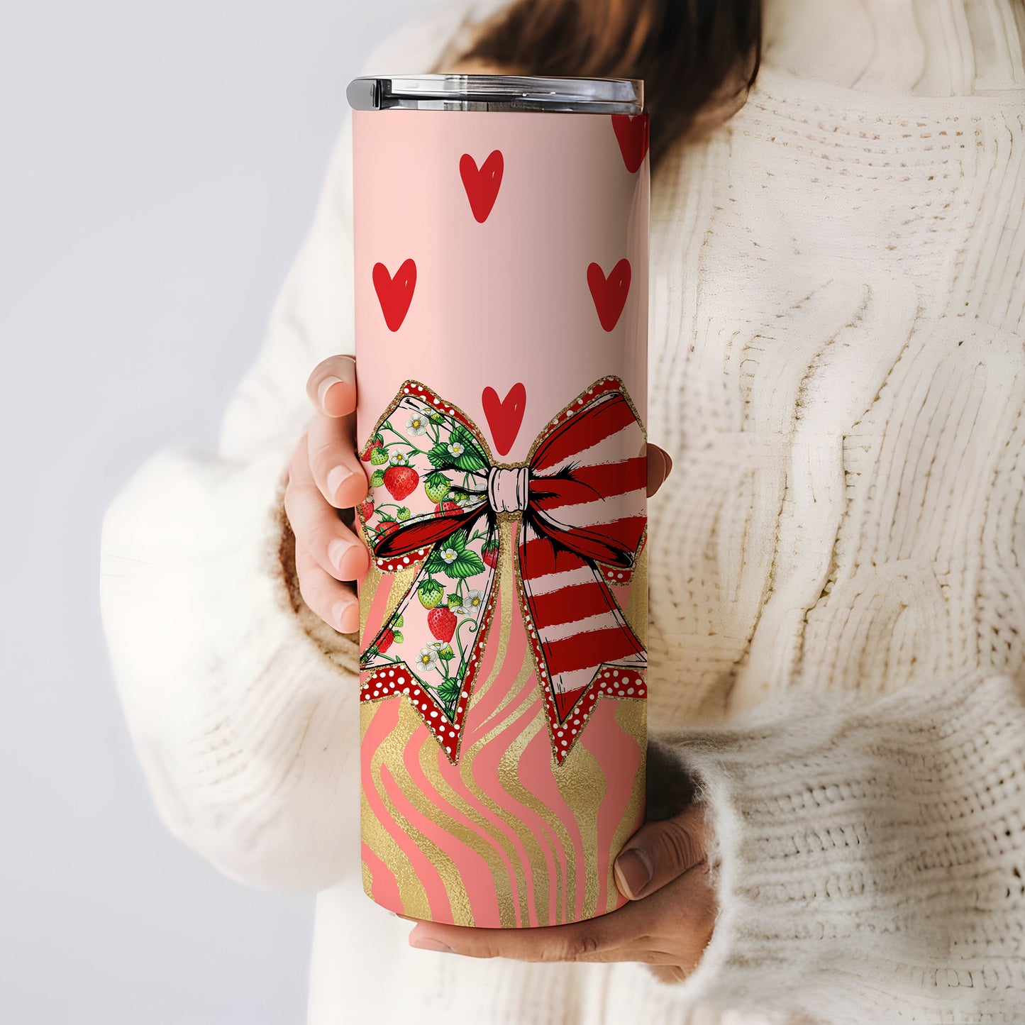 Coquette Bow 20oz Tumbler with Lid & Straw | Double Wall Stainless Steel | Personalized Travel Cup Gift for Her